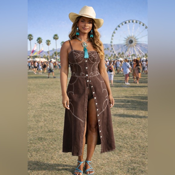 Gianni Bini Dresses & Skirts - NWT Gorgeous Denim Button-Front Embroidered Midi Dress